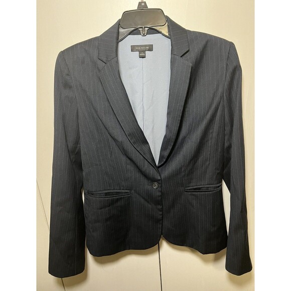 Ann Taylor Womens Blazer Size 6p Petite Dark Blue %80 Wool Single Button Jacket - Picture 3 of 12